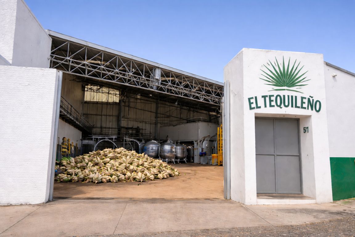El Tequileño distillery in Tequila Jalisco with harvested agave piñas and production tanks, captured during a guided tour with Guadalajara Tequila Tours